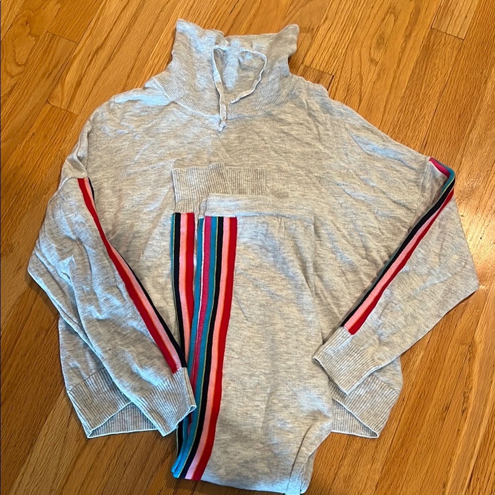 Stylish Gray Sweater with Colorful Stripes